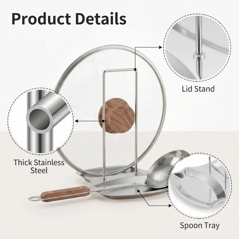 Stainless Steel Pot Lid Rack Detachable Pan Cover Shelf Kitchen Multifunctional Spatula Holder Spoon Stand Kitchen Accessories