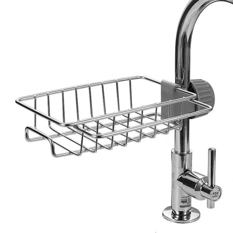 Faucet Storage Rack Stainless Steel Kitchen Sink Storage Rack Non Perforated Sponge Drain Basket Sink Cloth Hanging Basket