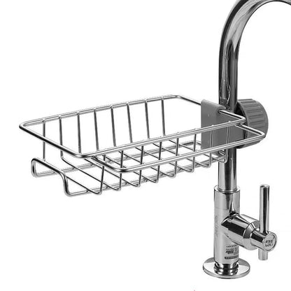 Faucet Storage Rack Stainless Steel Kitchen Sink Storage Rack Non Perforated Sponge Drain Basket Sink Cloth Hanging Basket