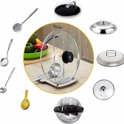 Stainless Steel Pot Lid Rack Detachable Pan Cover Shelf Kitchen Multifunctional Spatula Holder Spoon Stand Kitchen Accessories
