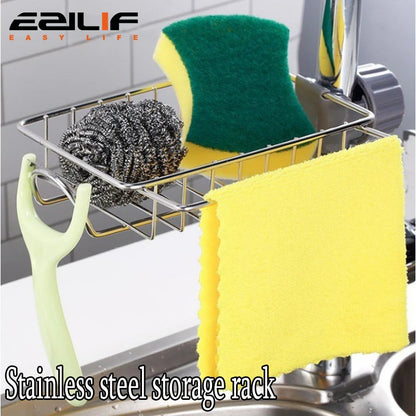 Faucet Storage Rack Stainless Steel Kitchen Sink Storage Rack Non Perforated Sponge Drain Basket Sink Cloth Hanging Basket