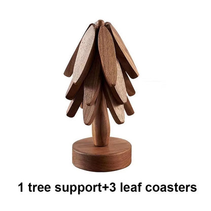 4PCS Tree Design Stand Bamboo Wooden Trivets Decorative anti Scald Heat Resistant Table Mat Coaster Wood Placemats Pot