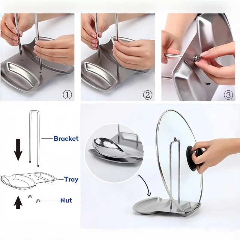 Stainless Steel Pot Lid Rack Detachable Pan Cover Shelf Kitchen Multifunctional Spatula Holder Spoon Stand Kitchen Accessories