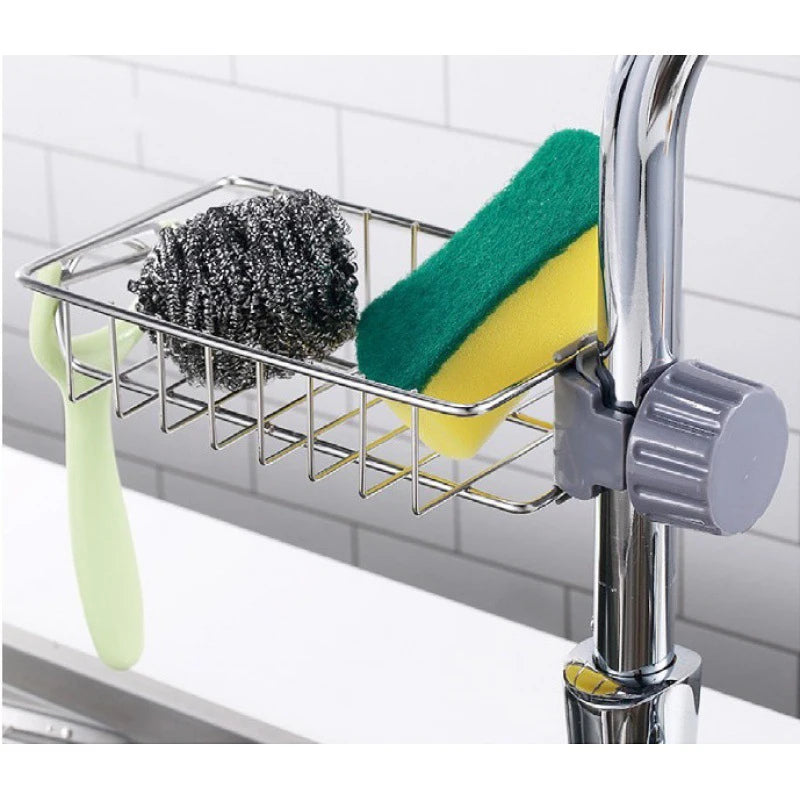 Faucet Storage Rack Stainless Steel Kitchen Sink Storage Rack Non Perforated Sponge Drain Basket Sink Cloth Hanging Basket