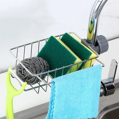 Faucet Storage Rack Stainless Steel Kitchen Sink Storage Rack Non Perforated Sponge Drain Basket Sink Cloth Hanging Basket