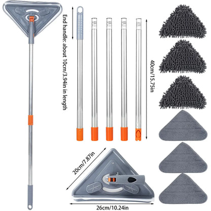1Set Wall Mop with Long Handle 360° Rotating Triangle Microfiber Wall Cleaning Mop Adjustable Dry Wet Dust Mop Cleaner for Floor