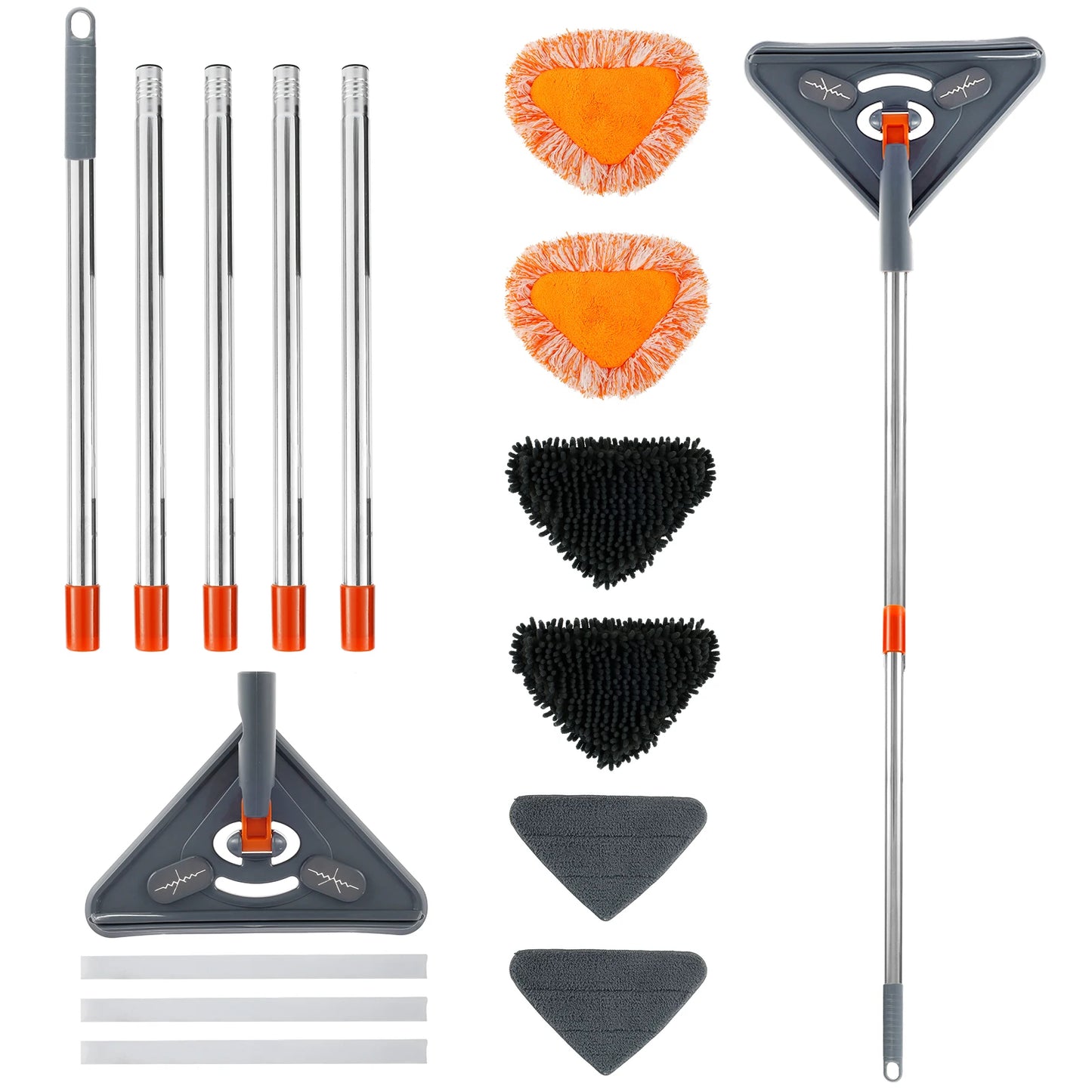 1Set Wall Mop with Long Handle 360° Rotating Triangle Microfiber Wall Cleaning Mop Adjustable Dry Wet Dust Mop Cleaner for Floor
