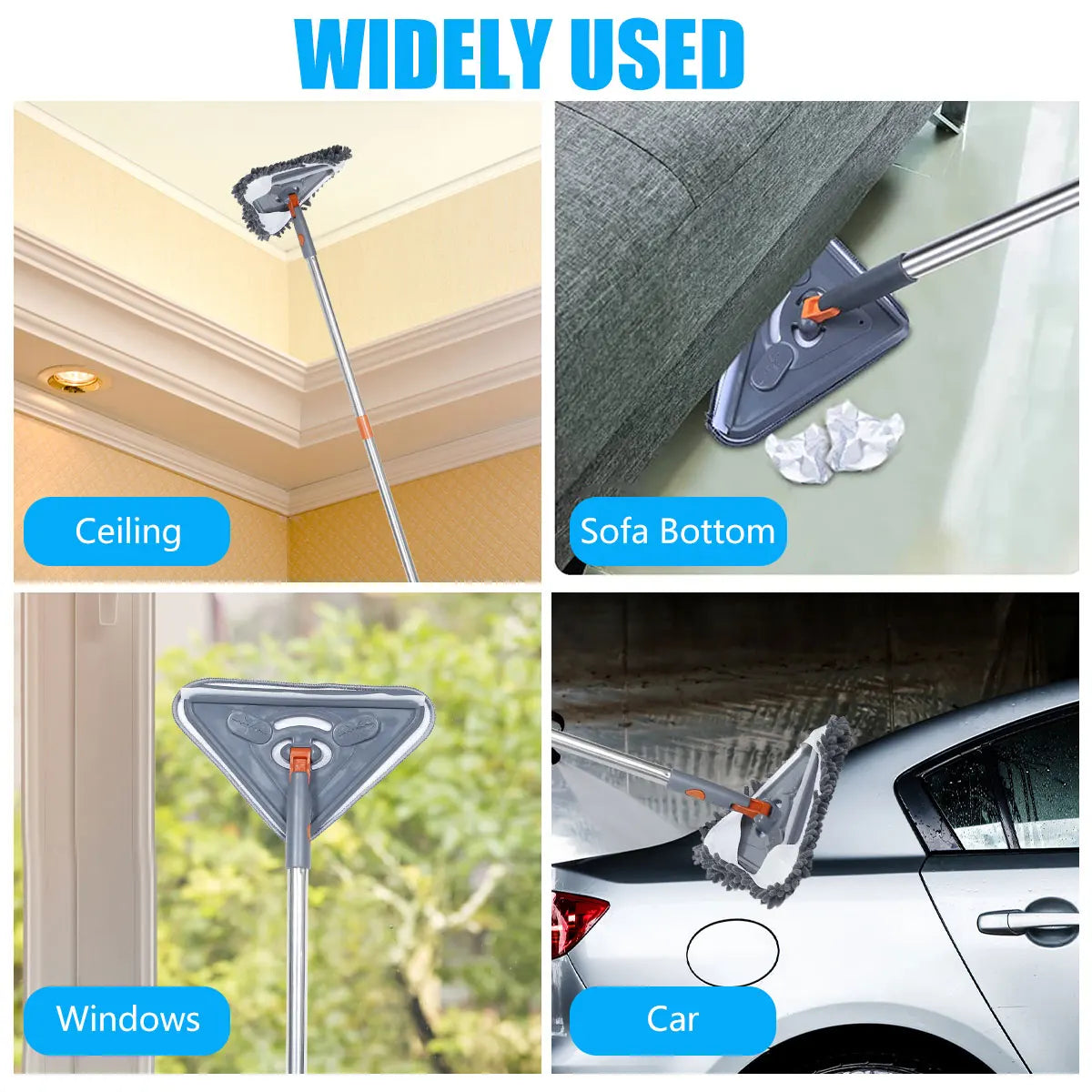 1Set Wall Mop with Long Handle 360° Rotating Triangle Microfiber Wall Cleaning Mop Adjustable Dry Wet Dust Mop Cleaner for Floor