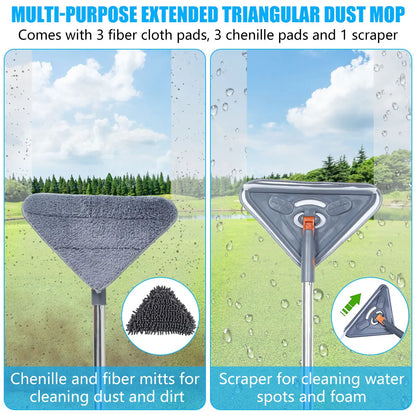 1Set Wall Mop with Long Handle 360° Rotating Triangle Microfiber Wall Cleaning Mop Adjustable Dry Wet Dust Mop Cleaner for Floor