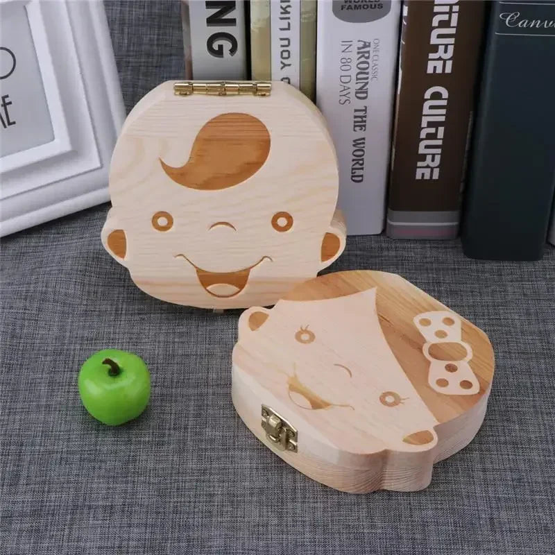 1Pc-Baby Tooth Box Spanish Wooden Children Periodontal Organizer Locker Boy Girl Baby Souvenir Gift