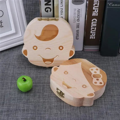 1Pc-Baby Tooth Box Spanish Wooden Children Periodontal Organizer Locker Boy Girl Baby Souvenir Gift