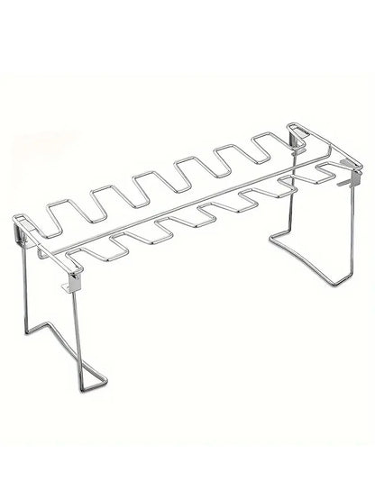 Chicken Leg Rack for Grill with Drip Tray- 14 Slots Chicken Wing Rack- Premium Stainless Steel Chicken Drumstick Rack for Smoker