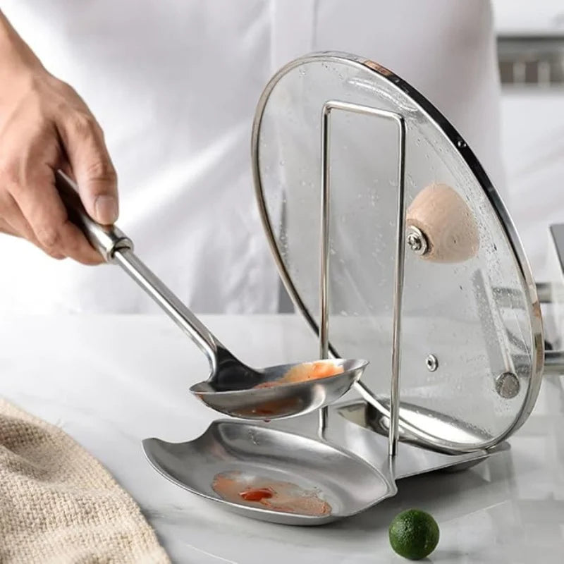 Stainless Steel Pot Lid Rack Detachable Pan Cover Shelf Kitchen Multifunctional Spatula Holder Spoon Stand Kitchen Accessories