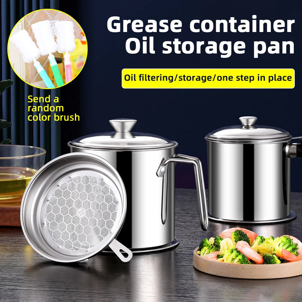 Grease Container Oil Pot with Fine Mesh Strainer Oil Storage Pots Bacon Strainers Stainless Steel Can for Frying Storage